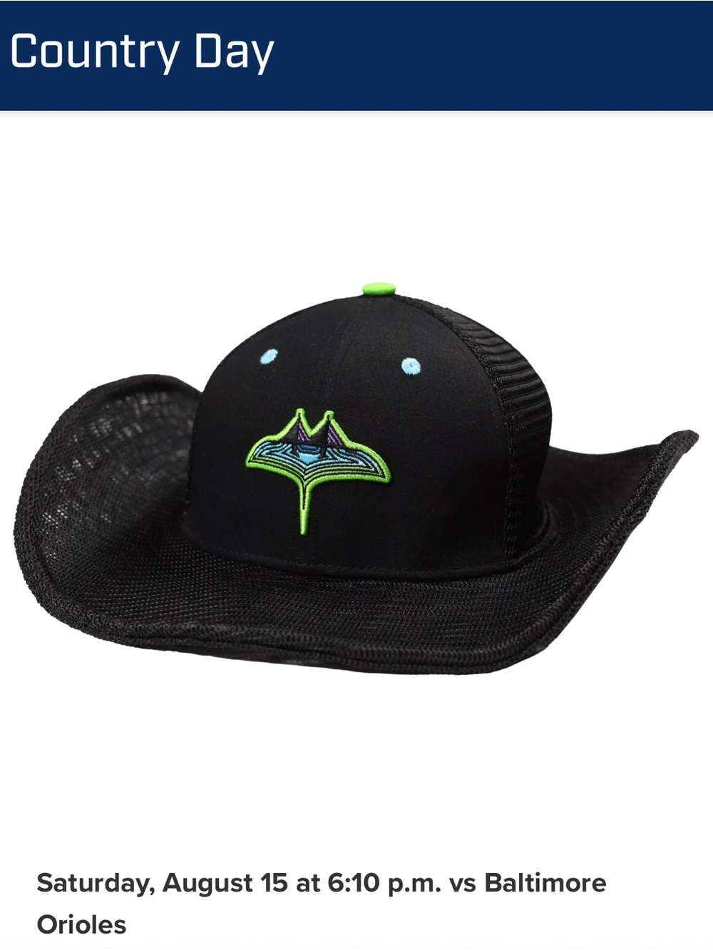 Tampa Bay Rays SkyRay Country Hat Giveaway